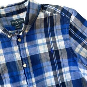 Ralph Lauren Boys XL (18–20) Blue Plaid Short Sleeve Button-Down Shirt‎ Casual